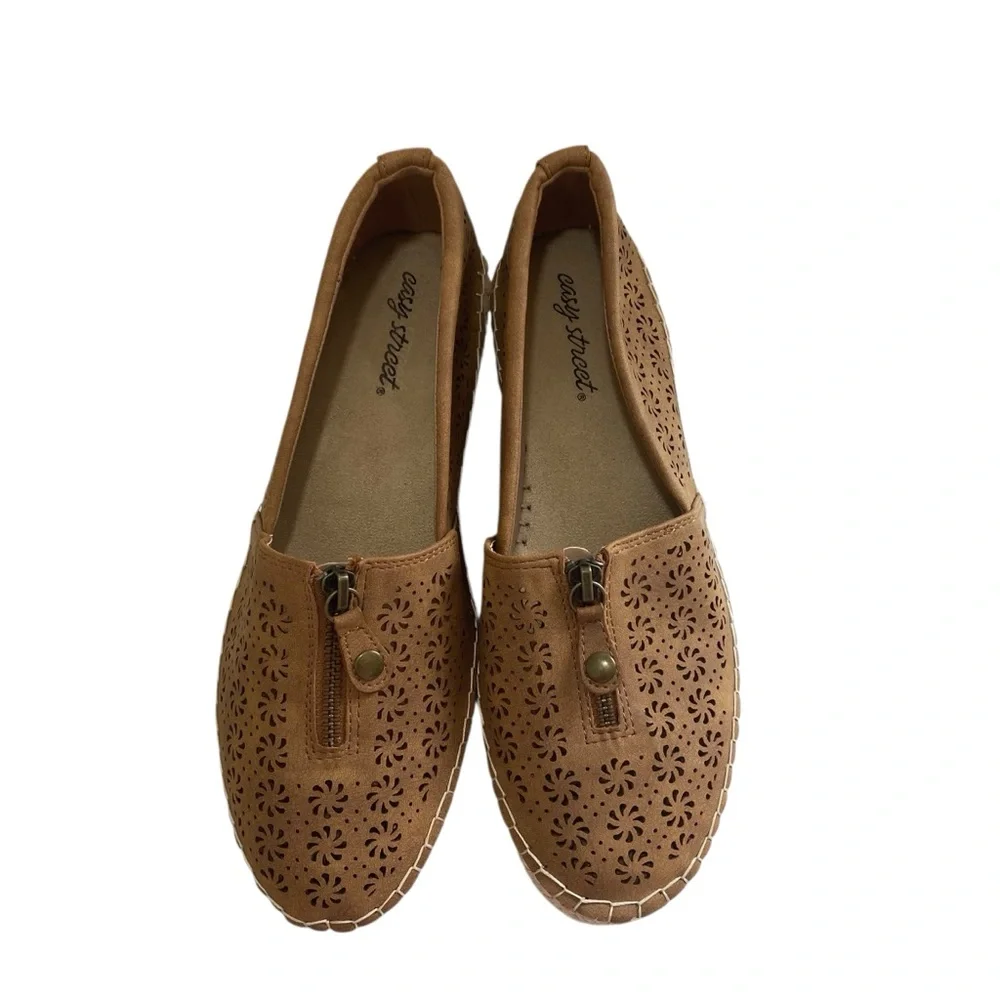 Easy Street Espadrilles Womens ‎ 8.5 Zenon Tan Slip On Cut Out Boho Festival New